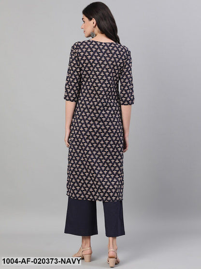 Navy Blue Printed Kurta with Palazzos