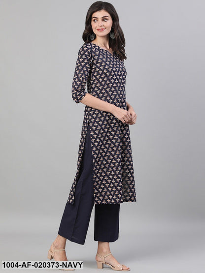 Navy Blue Printed Kurta with Palazzos