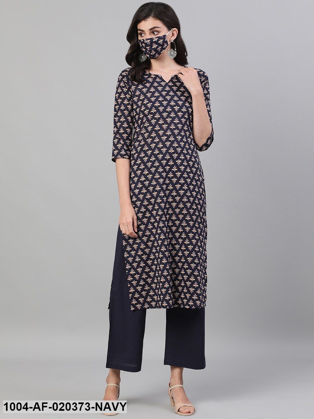 Navy Blue Printed Kurta with Palazzos