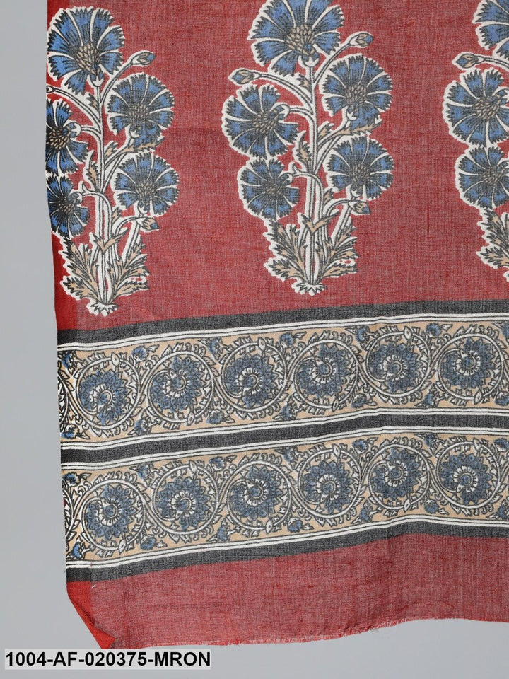 Maroon &amp; Cream-Coloured Printed Kurta with Palazzos &amp; Dupatta