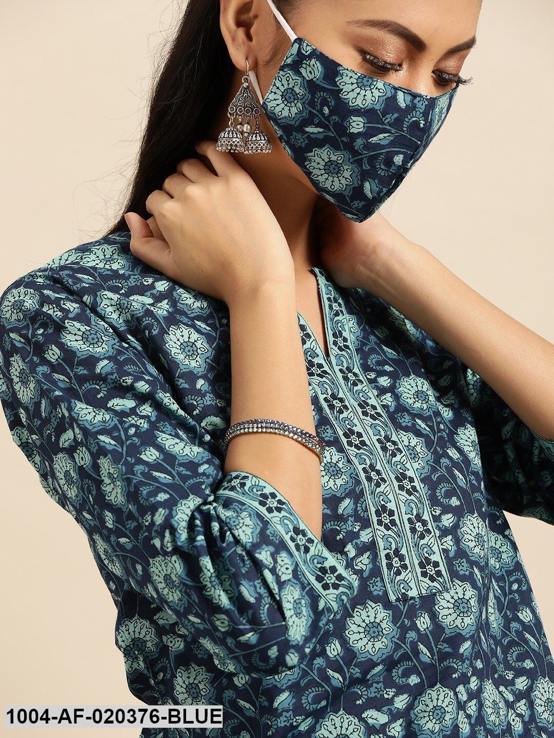 Blue Pure Cotton Ethnic Motif Kurta with Palazzos