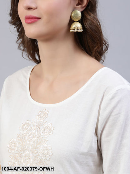 Off-White & Golden Block Printed Anarkali With Palazzo & Dupatta