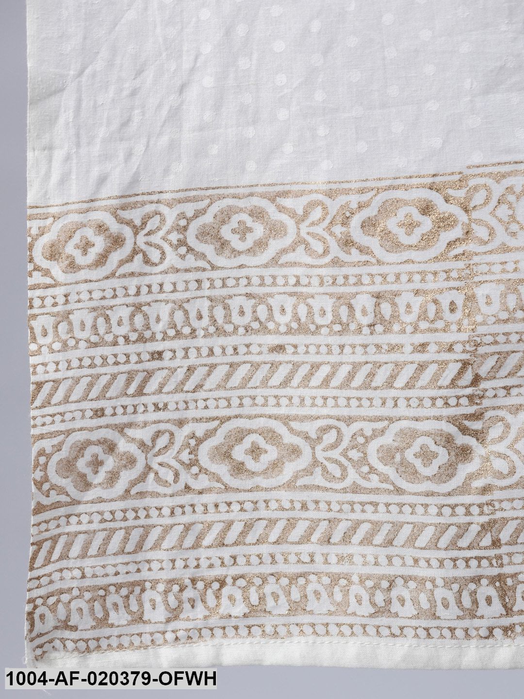 Off-White & Golden Block Printed Anarkali With Palazzo & Dupatta