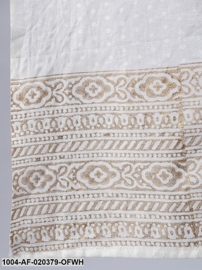 Off-White & Golden Block Printed Anarkali With Palazzo & Dupatta