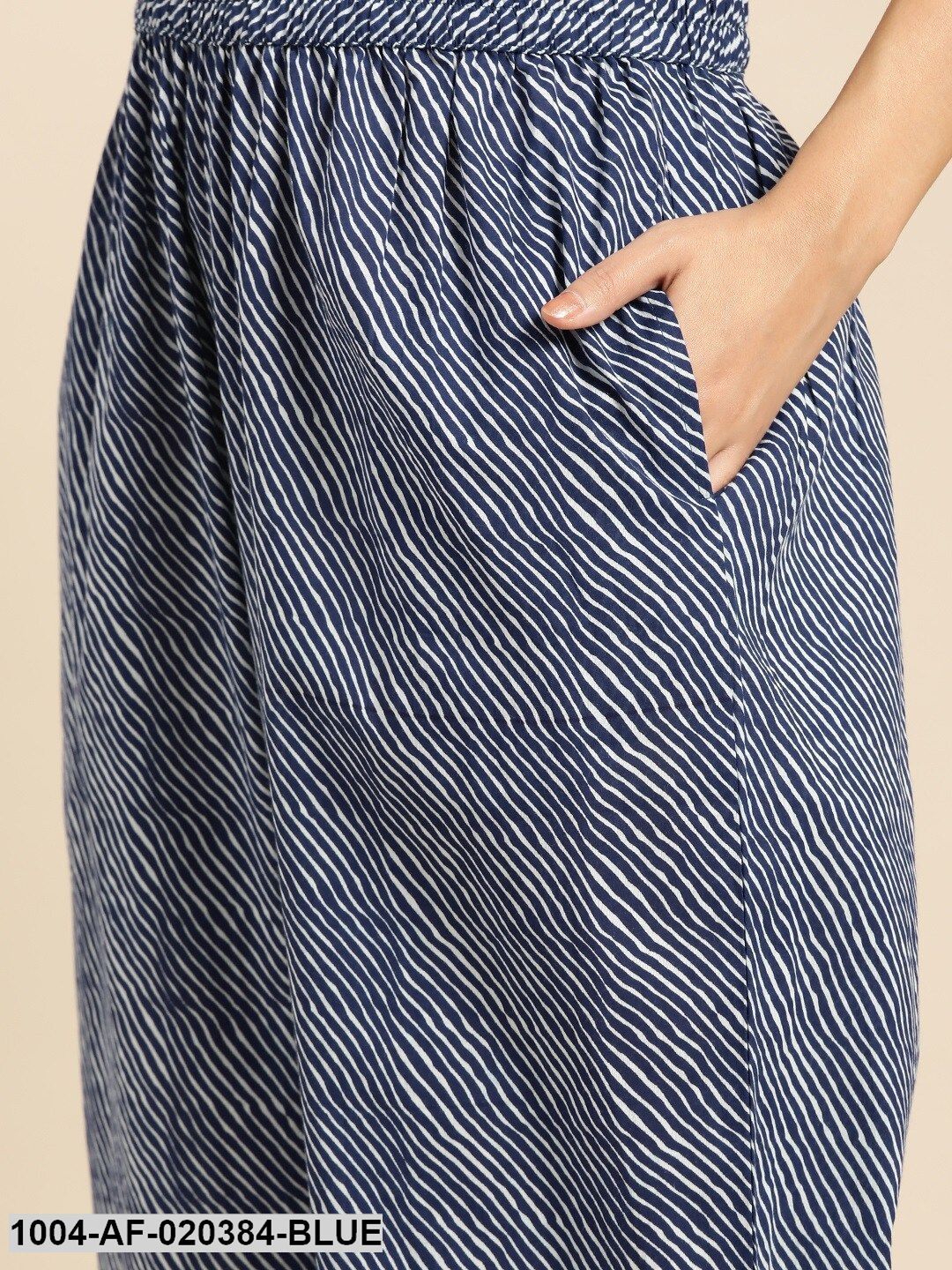 Blue  White Pure Cotton Ethnic Motif Print Kurta Set