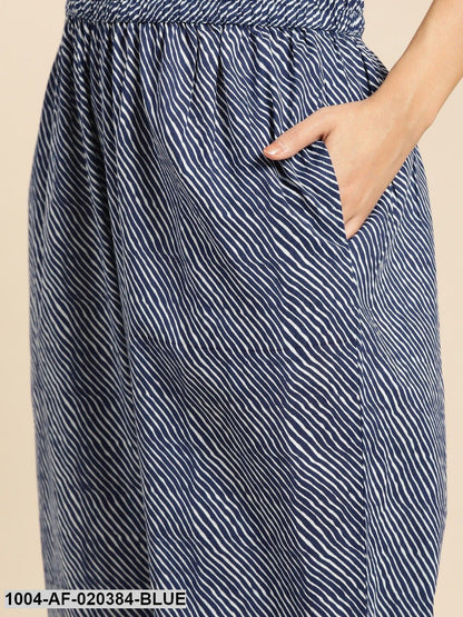 Blue  White Pure Cotton Ethnic Motif Print Kurta Set