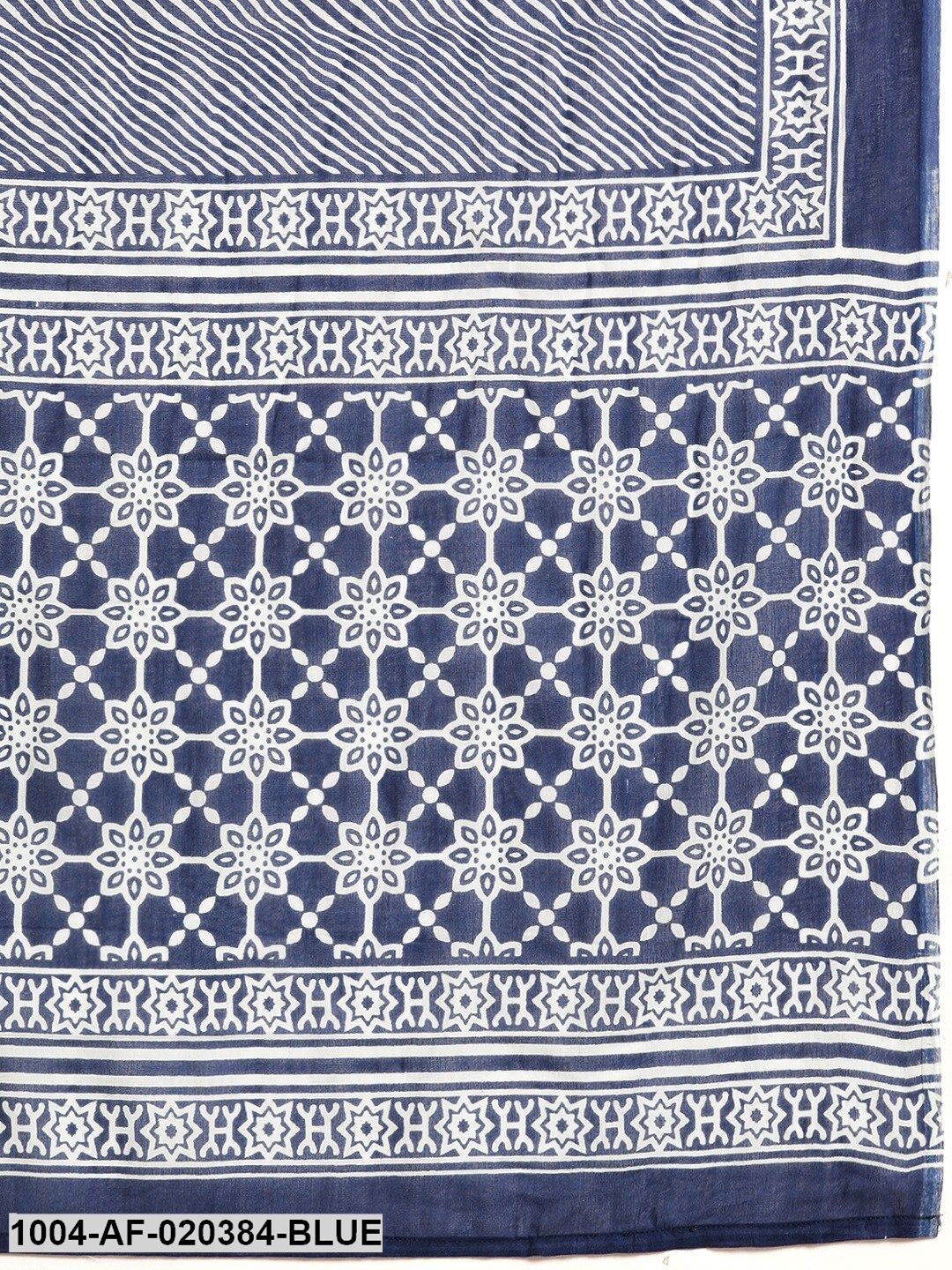 Blue  White Pure Cotton Ethnic Motif Print Kurta Set