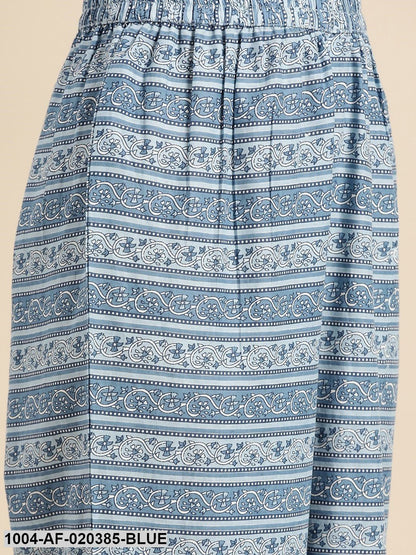 Blue & White Pure Cotton Ethnic Motif Print Kurta with Palazzos