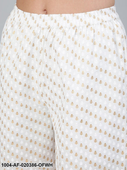 Off-White Printed A-line  Kurta With Plazzo & Dupatta