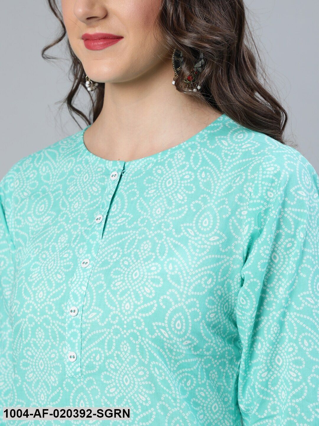 Sea Green Printed Straight Kurta Wiith Plazo & Dupatta