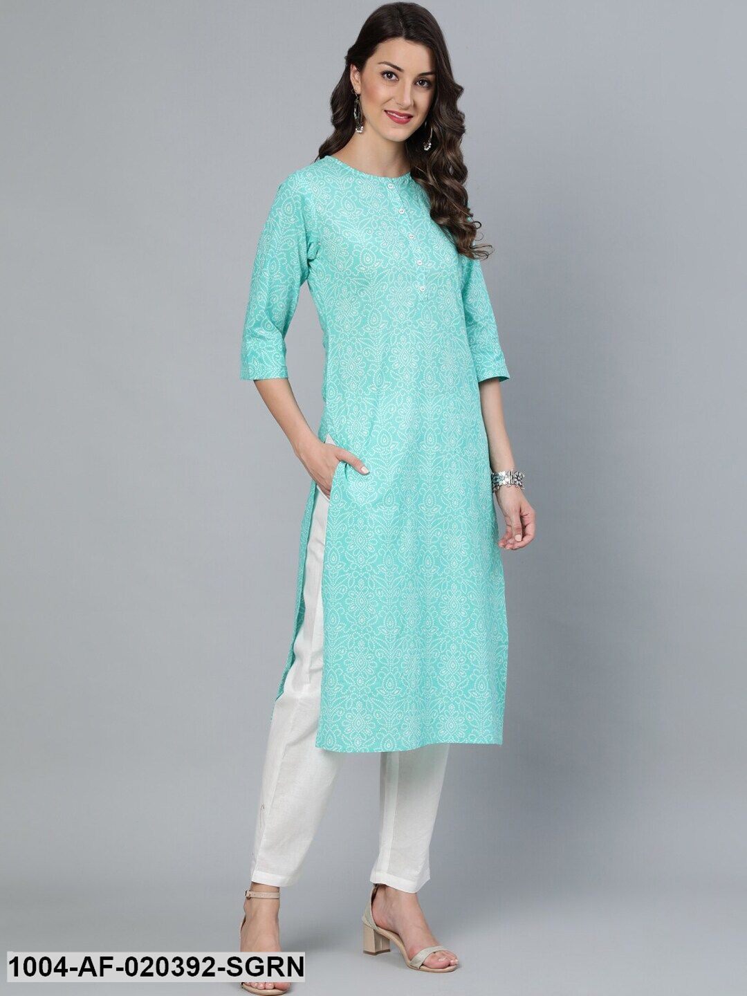 Sea Green Printed Straight Kurta Wiith Plazo & Dupatta