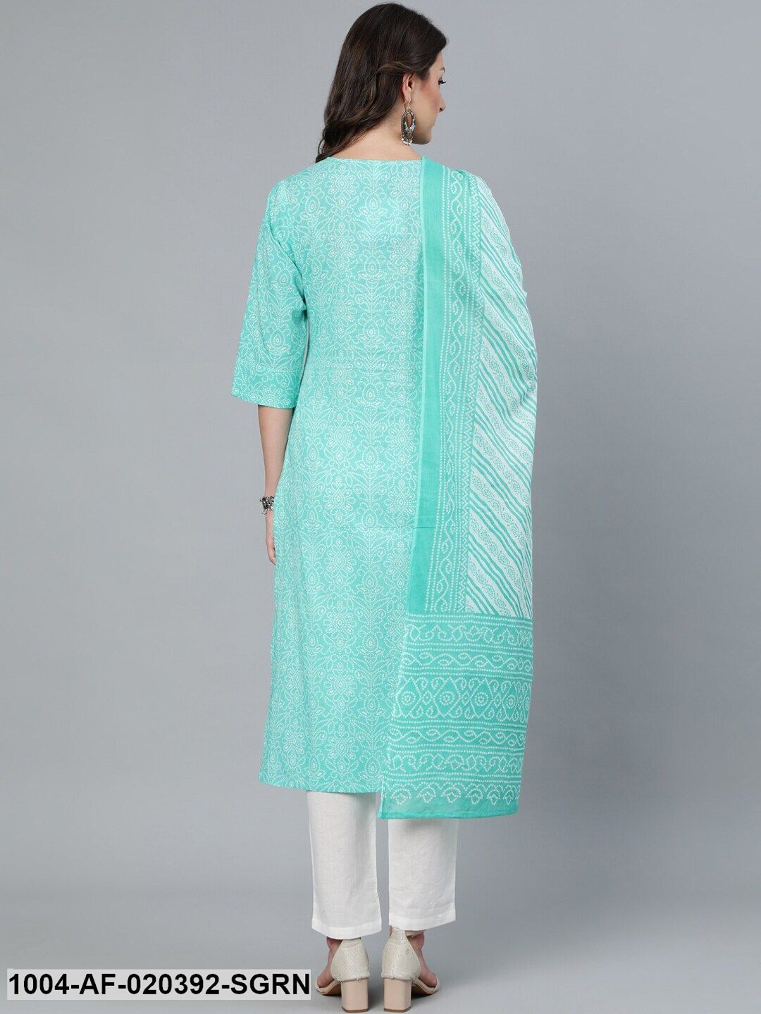 Sea Green Printed Straight Kurta Wiith Plazo & Dupatta