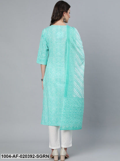 Sea Green Printed Straight Kurta Wiith Plazo & Dupatta