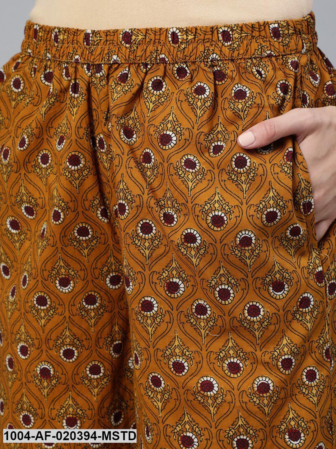 Mustard Floral Printed Regular Straight Pure Cotton Kurta with Palazzos &