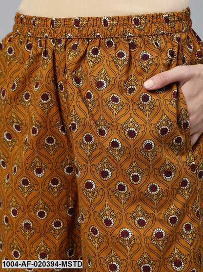Mustard Floral Printed Regular Straight Pure Cotton Kurta with Palazzos &