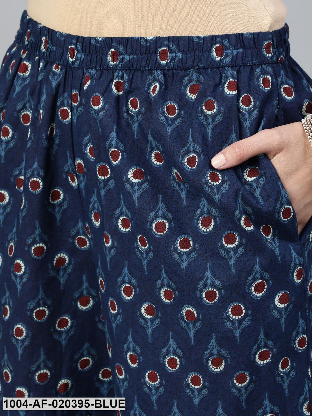 Blue Printed Straight Kurta Wiith Plazo & Dupatta