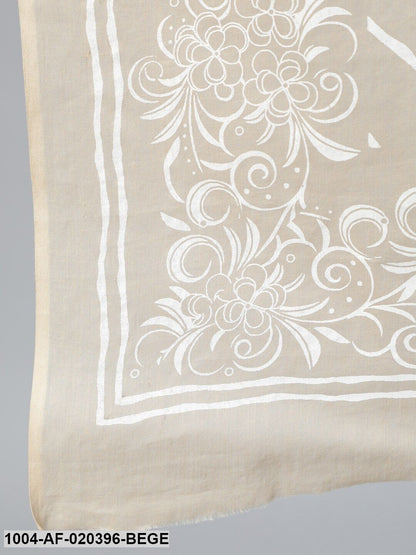 Beige Floral Printed Straight Kurta With Plazo & Dupatta