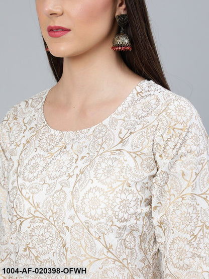 Off-White Printed Straight Kurta With Plazzo  & Dupatta