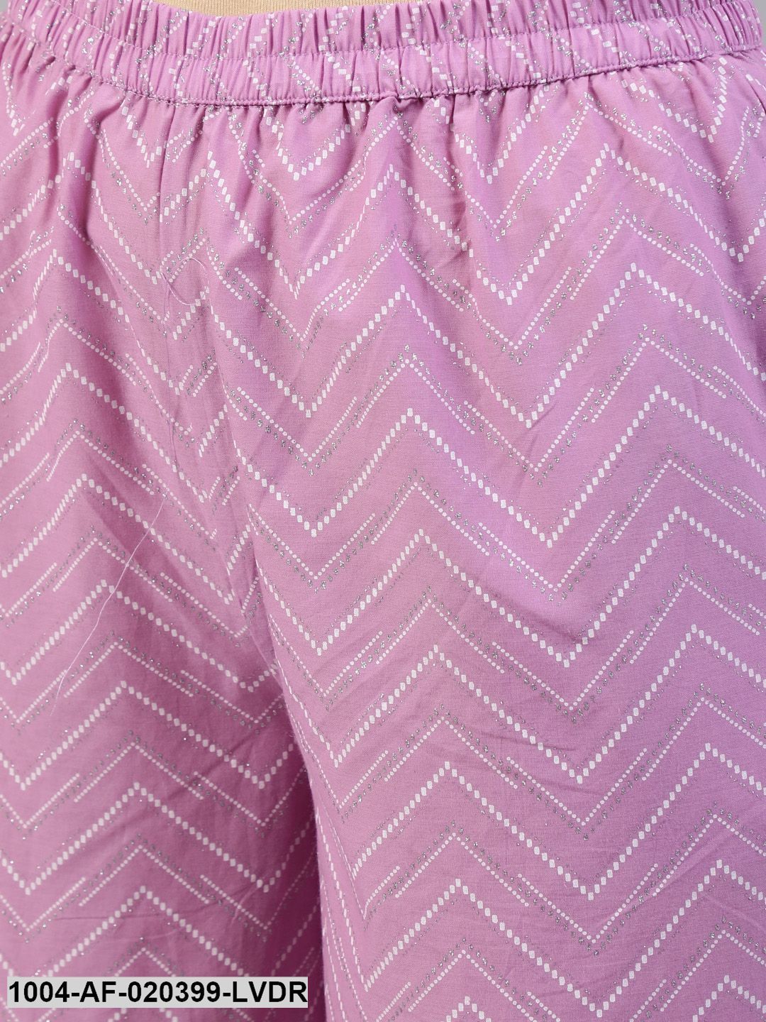 Lavender Floral Printed Straight Kurta With Plazo & Dupatta