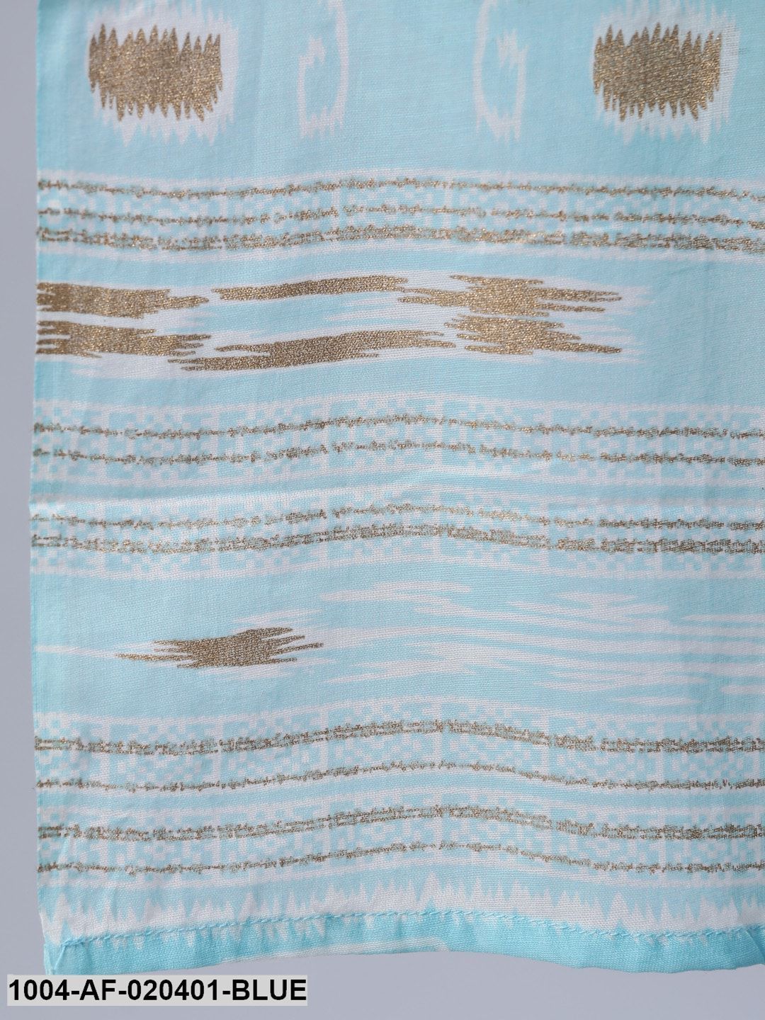 Blue & Gold Printed Straight Kurta With Trouser  & Dupatta