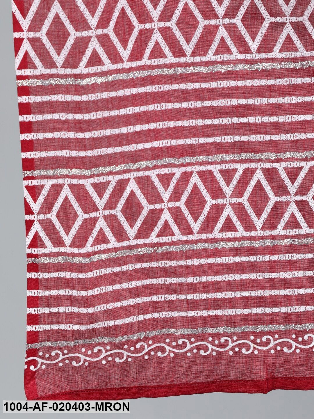 Maroon & White Printed A-Line Round Neck Pure Cotton Kurta Set