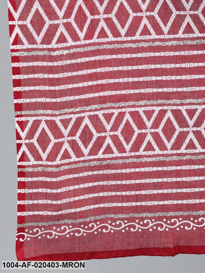 Maroon & White Printed A-Line Round Neck Pure Cotton Kurta Set