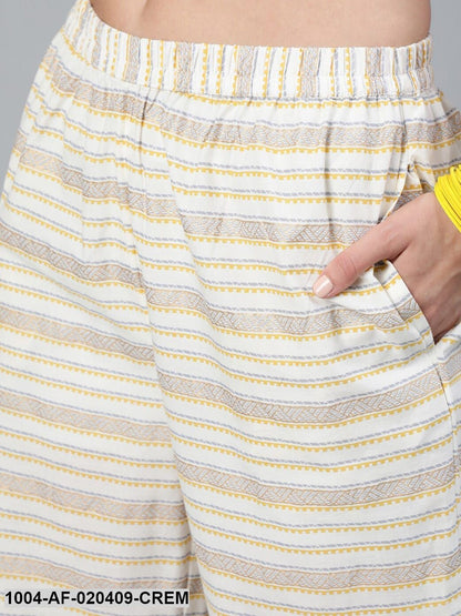 Cream-Coloured Printed Gathered  Kurta With Plazzo