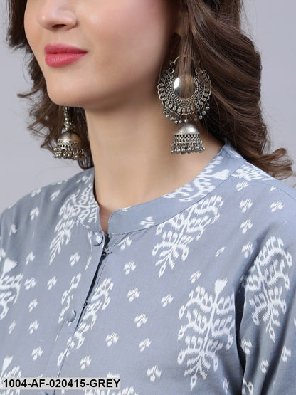 Grey & White Straight Screen Floral Print Pure Cotton Kurta & Palazzos
