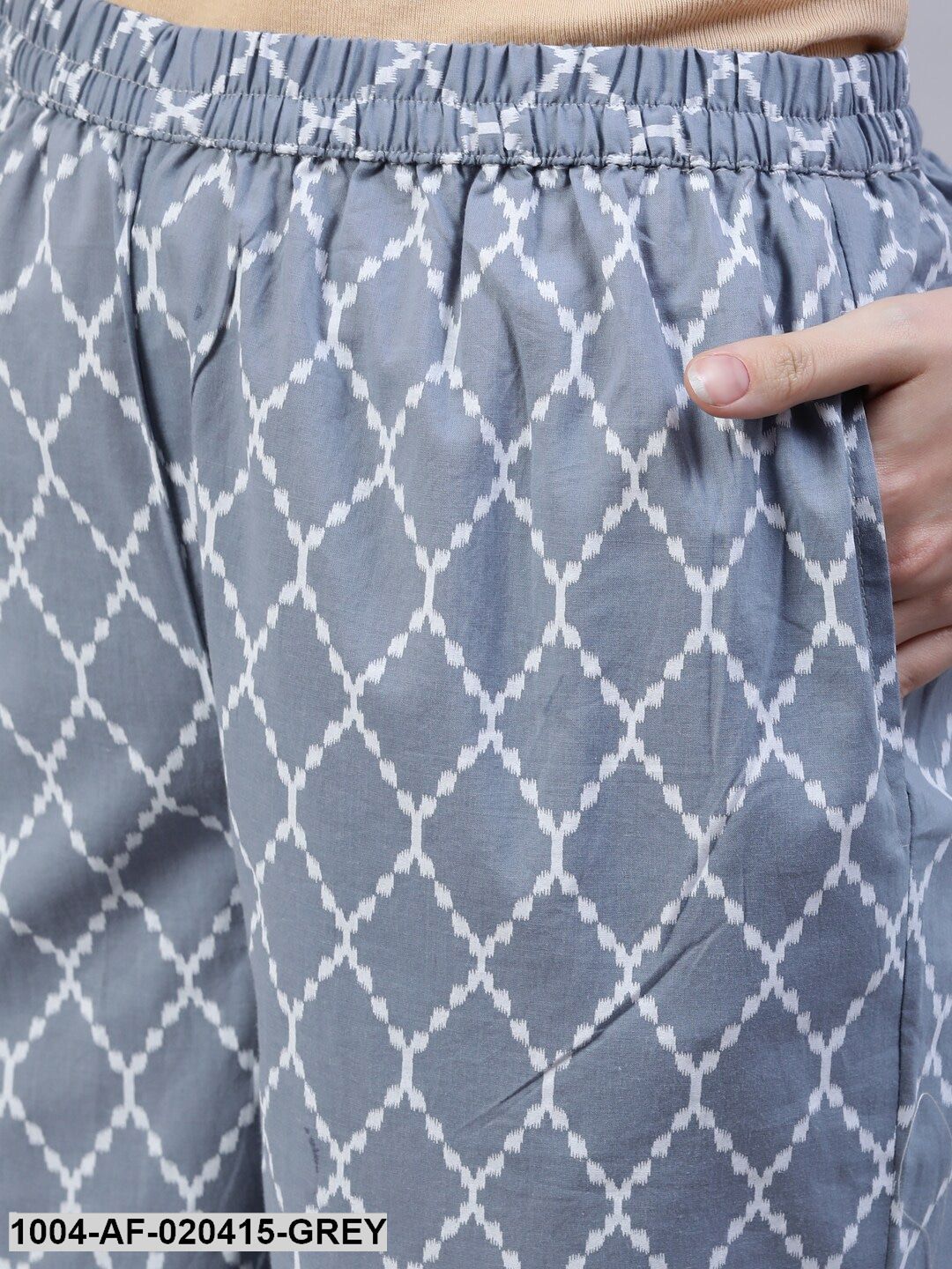 Grey & White Straight Screen Floral Print Pure Cotton Kurta & Palazzos