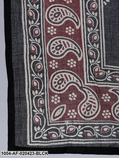 Black & Beige Screen Print Straight Pure Cotton Kurta Set With Dupatta