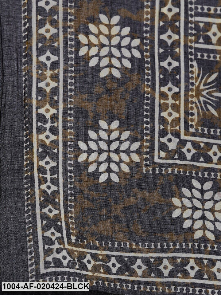 Black &amp; Grey Screen Print Straight Pure Cotton Kurta Set &amp; Dupatta