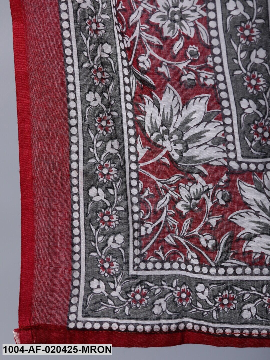 Maroon and White Straight Printed Pure Cotton Kurta & Trousers With Dupatta