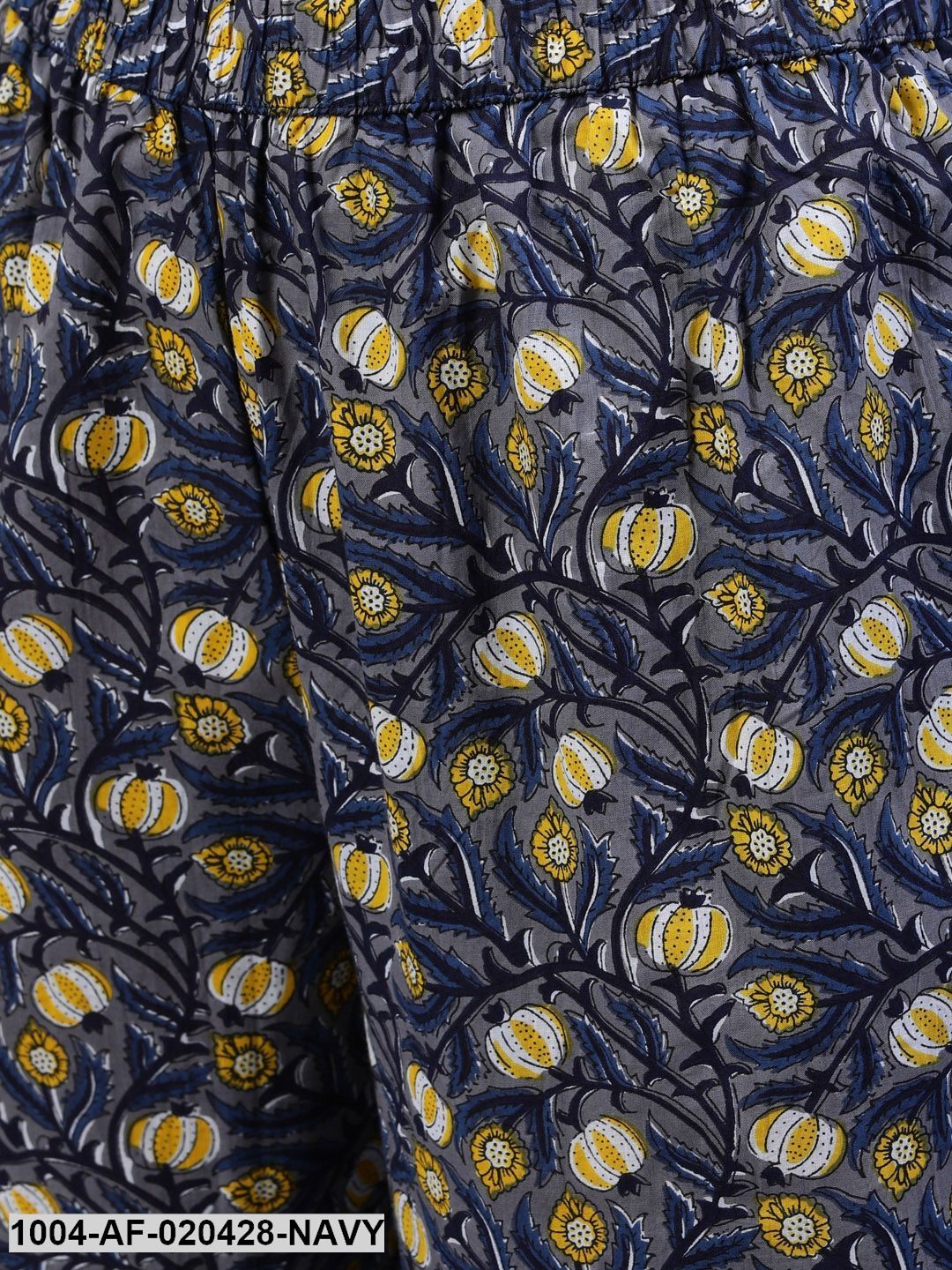 Navy & Yellow Screen Print Anarkali Pure Cotton Kurta & Trousers With Dupatta