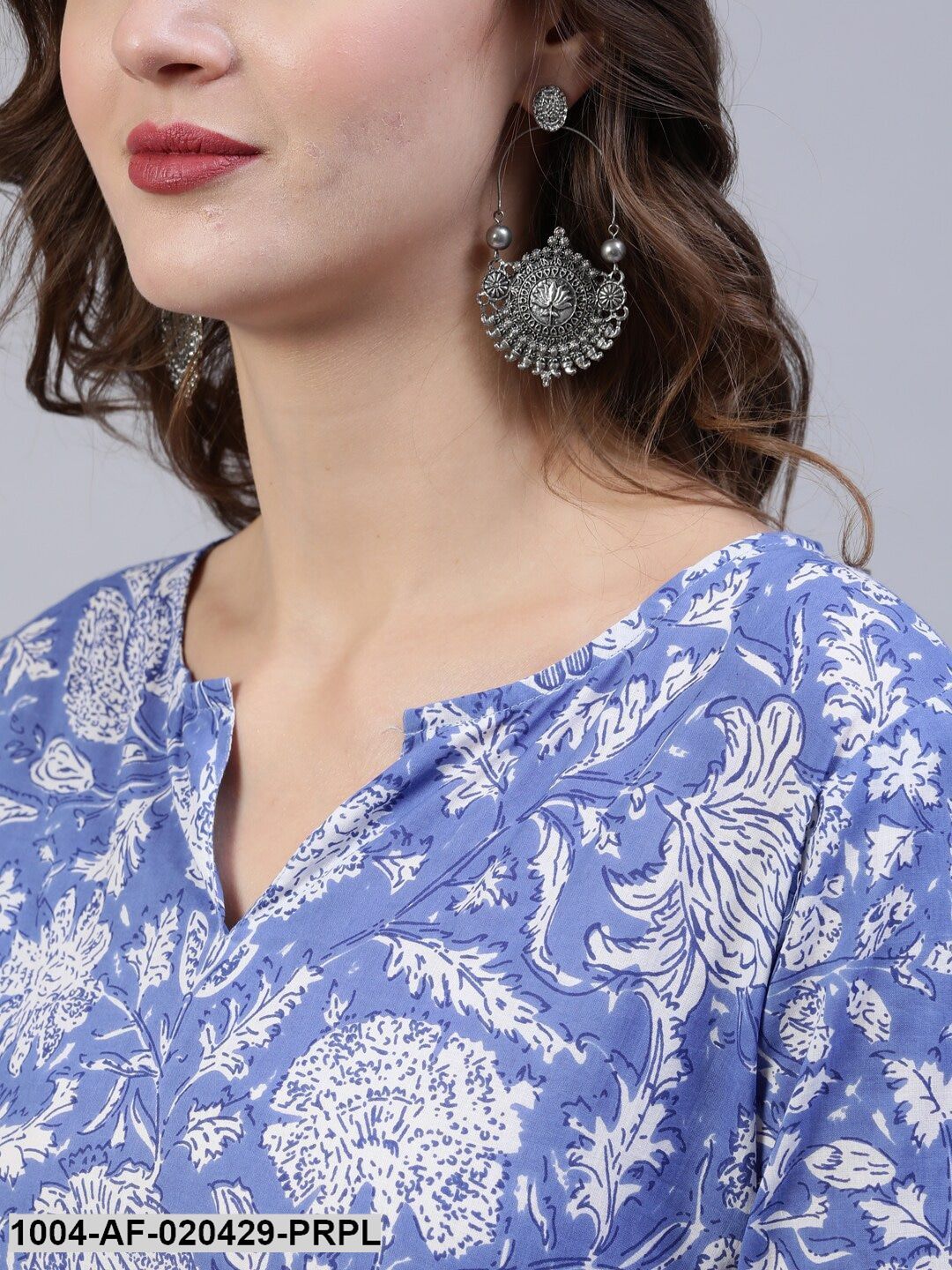 Purple & White Straight Screen Floral Print Pure Cotton Kurta & Palazzos