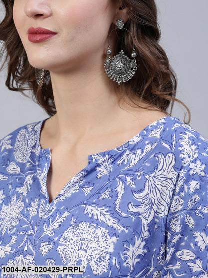 Purple & White Straight Screen Floral Print Pure Cotton Kurta & Palazzos