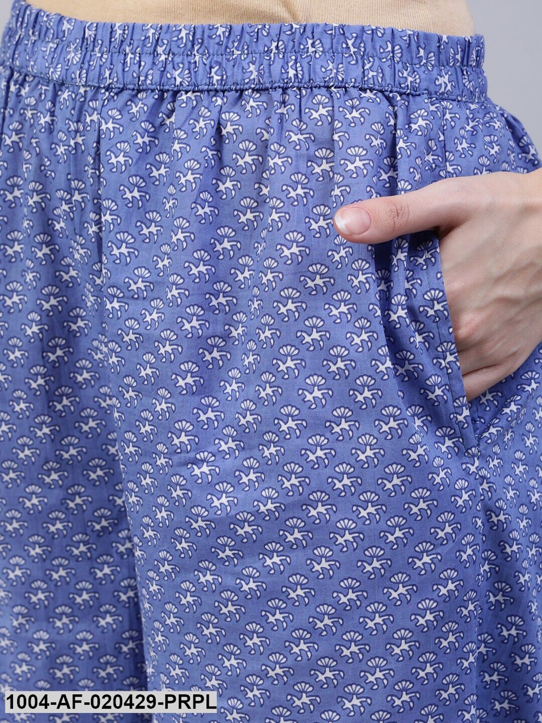 Purple & White Straight Screen Floral Print Pure Cotton Kurta & Palazzos