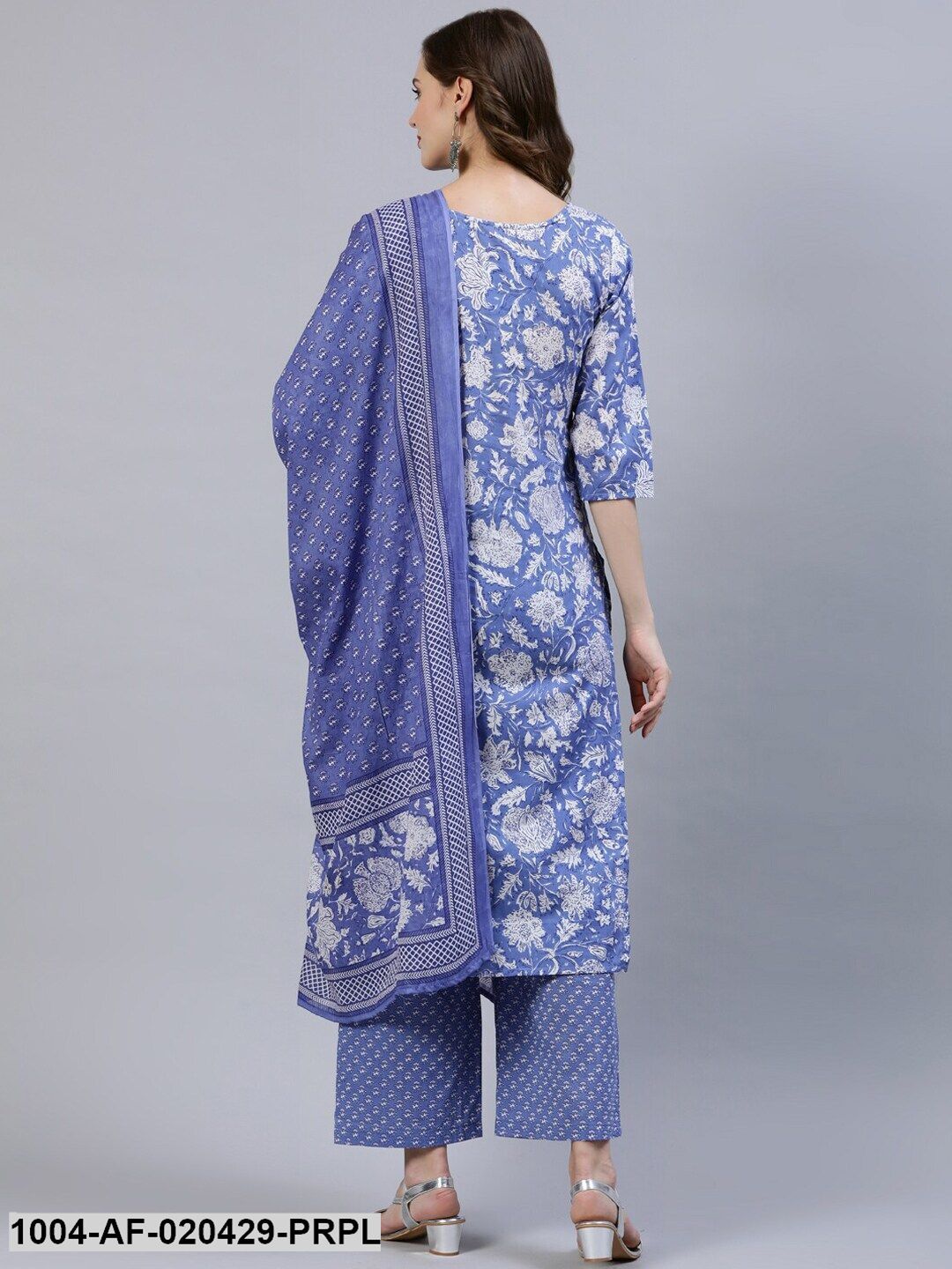 Purple & White Straight Screen Floral Print Pure Cotton Kurta & Palazzos