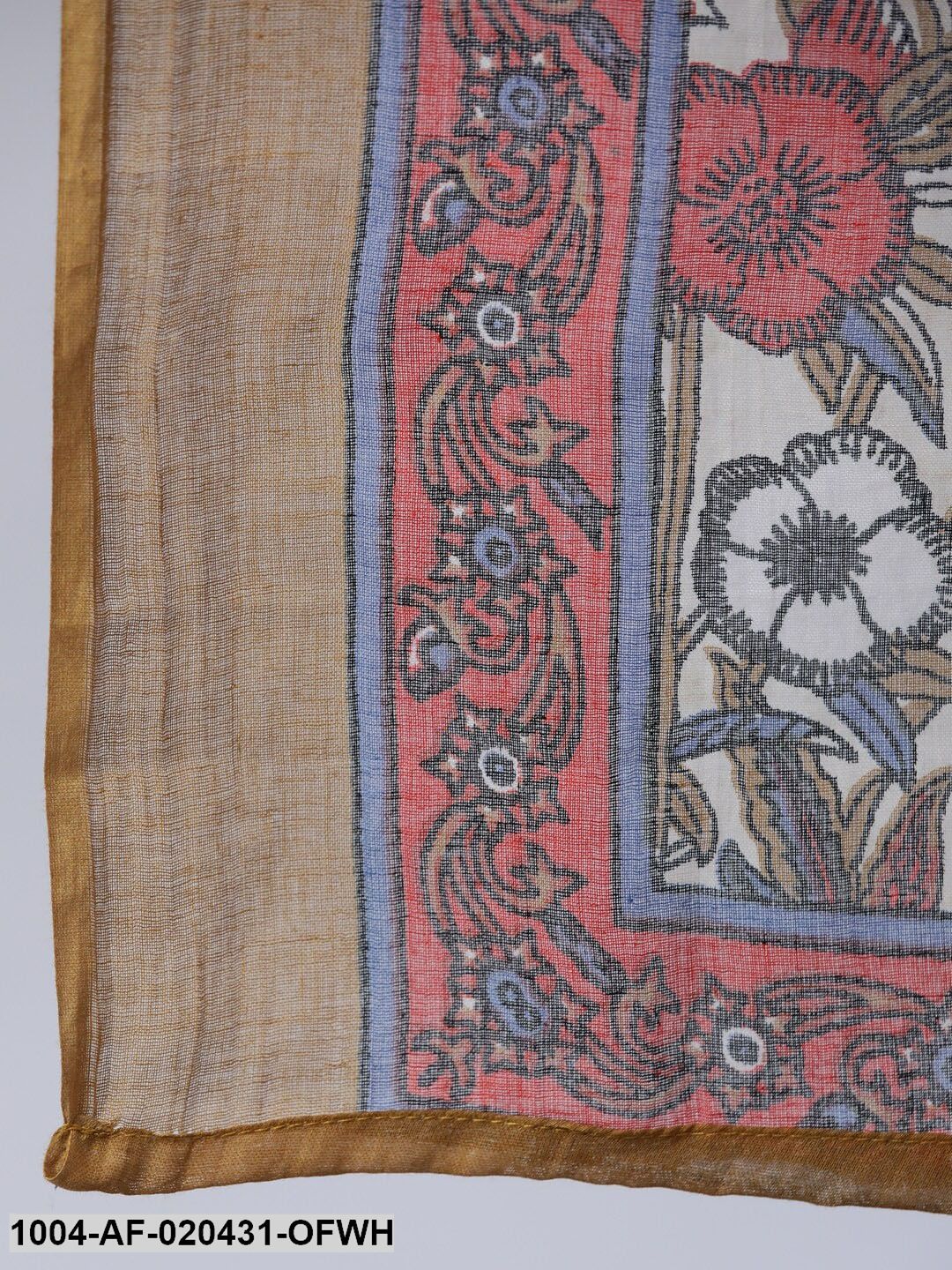 Off White & Red Floral Screen Print A-Line Pure Cotton Kurta Set With Dupatta