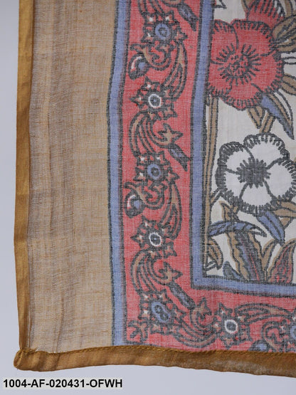 Off White & Red Floral Screen Print A-Line Pure Cotton Kurta Set With Dupatta