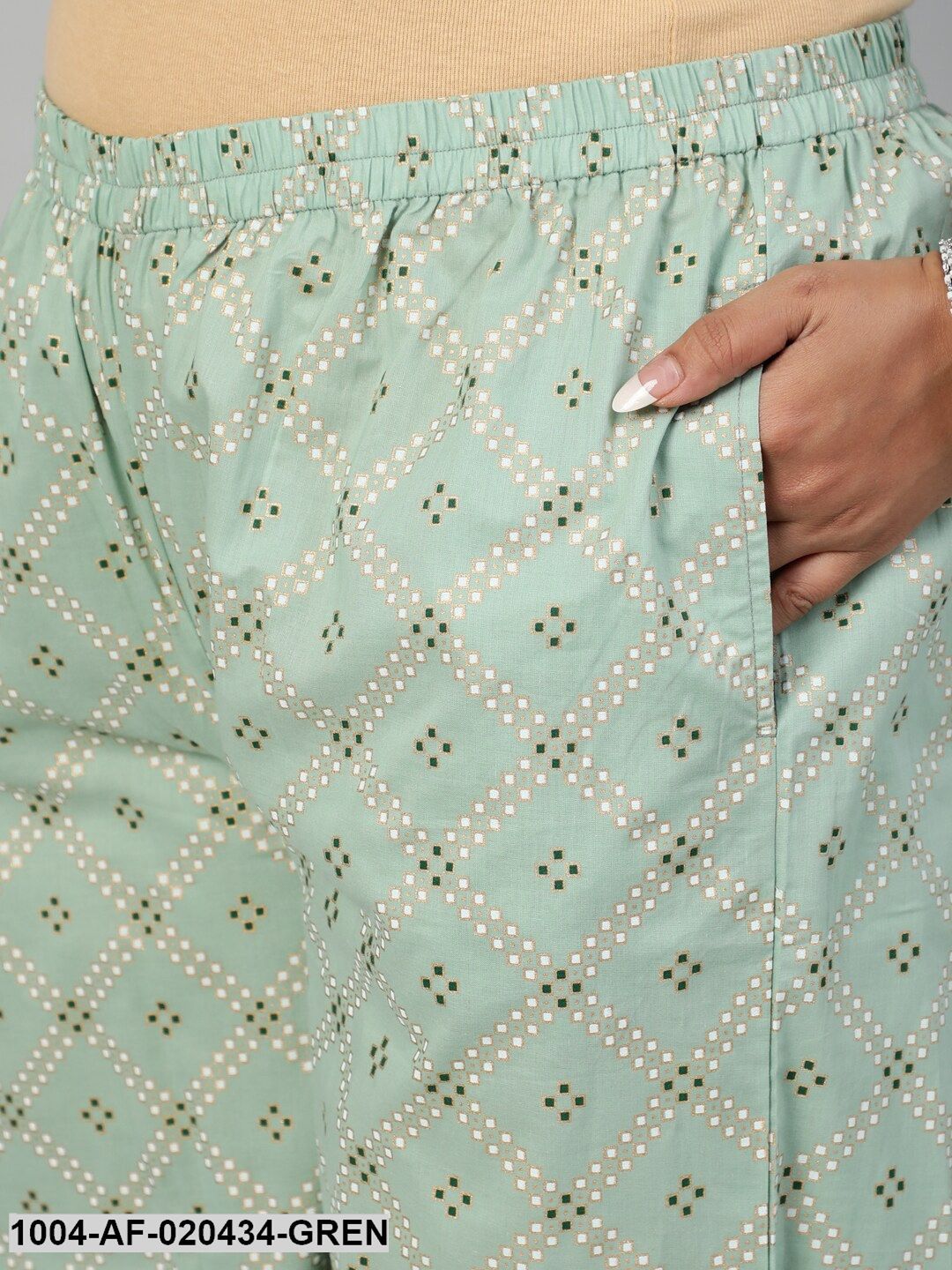 Plus Size Green Ethnic Motifs Printed Pure Cotton Kurta with Palazzos & Dupatta