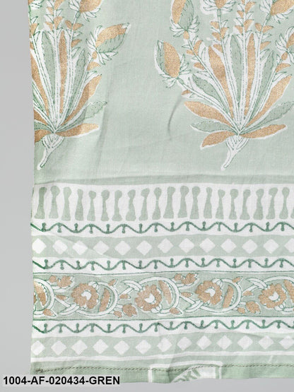 Plus Size Green Ethnic Motifs Printed Pure Cotton Kurta with Palazzos & Dupatta