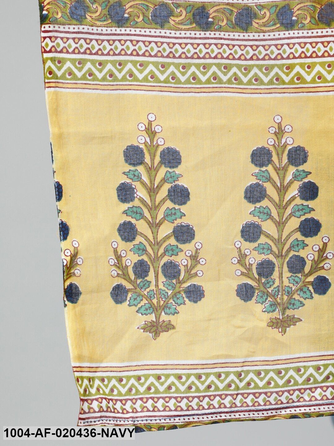 Plus Size Navy Blue Ethnic Motifs Pure Cotton Kurta with Palazzos & Dupatta