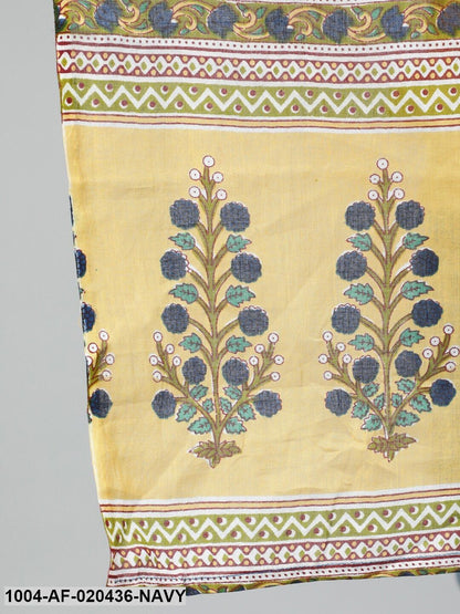 Plus Size Navy Blue Ethnic Motifs Pure Cotton Kurta with Palazzos & Dupatta