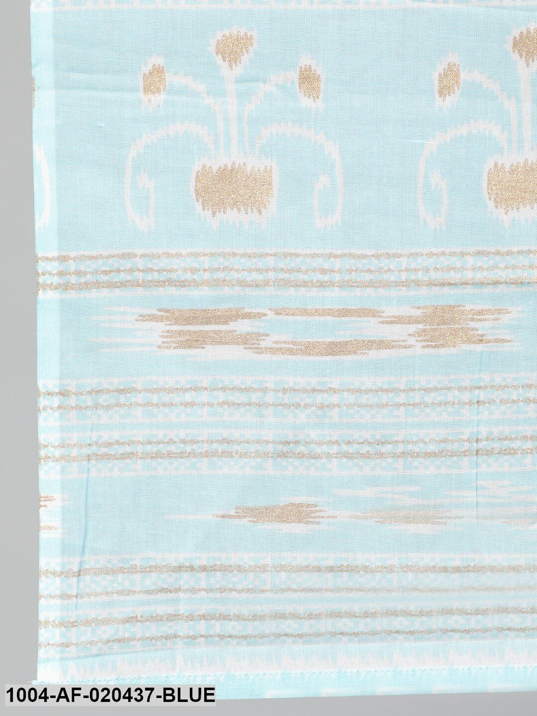 Plus Size Blue Ethnic Motifs Printed Pure Cotton Kurta with Trousers & Dupatta