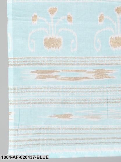Plus Size Blue Ethnic Motifs Printed Pure Cotton Kurta with Trousers & Dupatta