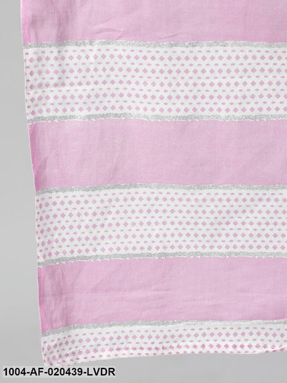 Plus Size Lavender Floral Pure Cotton Kurta with Trousers & Dupatta