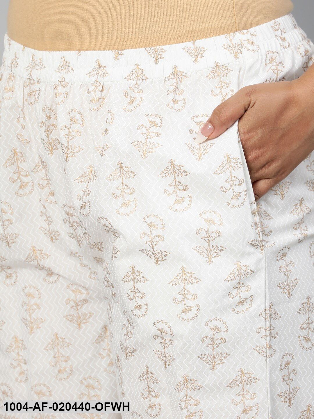 Plus Size Off White Floral Printed Pure Cotton Kurta with Palazzos & Dupatta