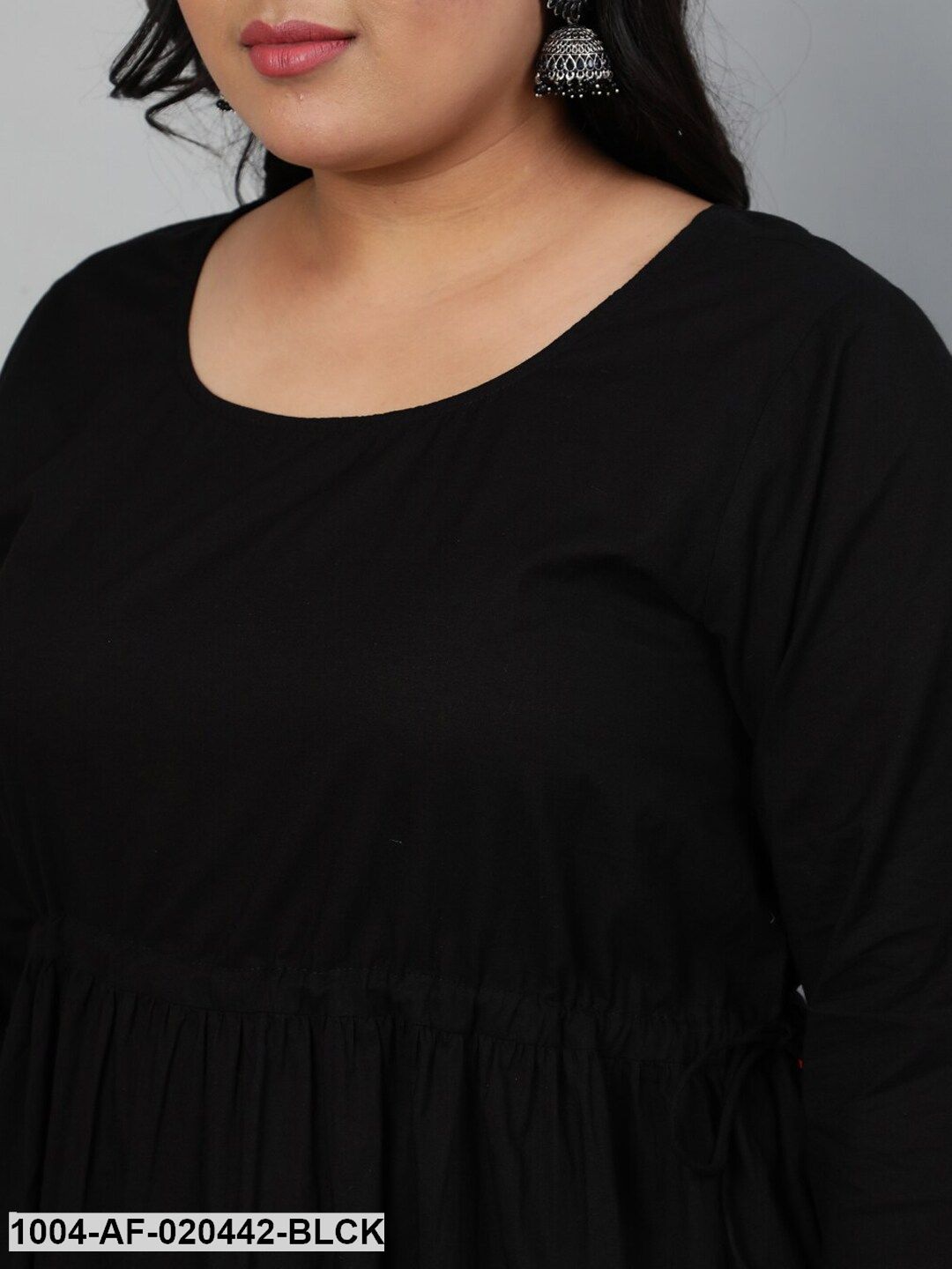 Plus Size Black Empire Pure Cotton Kurta with Trousers & With Dupatta