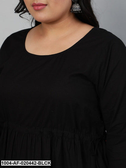 Plus Size Black Empire Pure Cotton Kurta with Trousers & With Dupatta