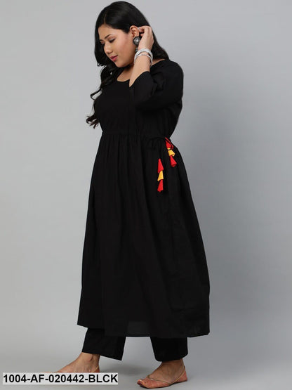 Plus Size Black Empire Pure Cotton Kurta with Trousers & With Dupatta